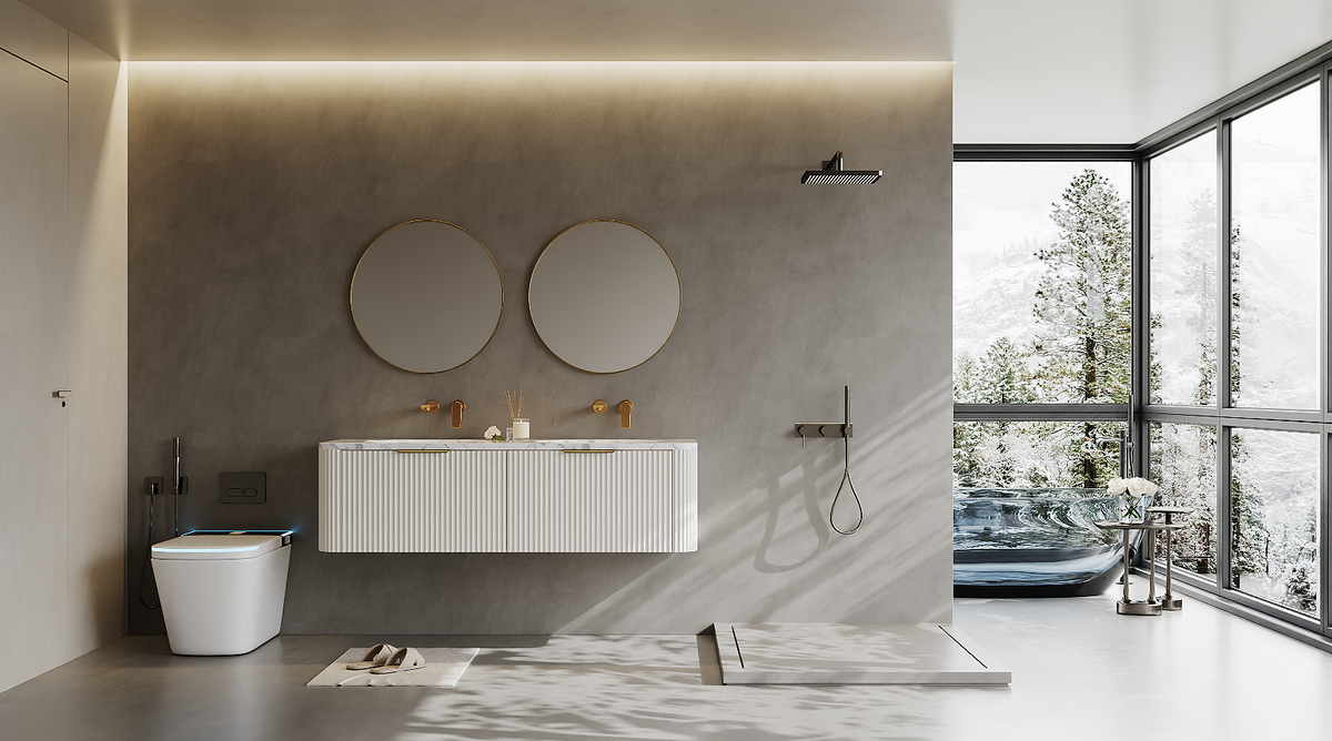 BV80WH Snow Matt White Curved Fluted Wall Hung Vanity - 910 / 1210 / 1510mm