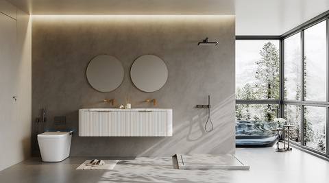 BV80WH Snow Matt White Curved Fluted Wall Hung Vanity - 910 / 1210 / 1510mm