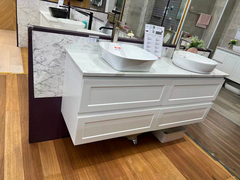 Ex-Display Matte White Shaker Double Bowls Wall Hung Vanity - 1500x465mm (Floor Display Clearance)