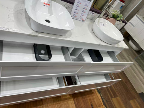 Ex-Display Matte White Shaker Double Bowls Wall Hung Vanity - 1500x465mm (Floor Display Clearance)