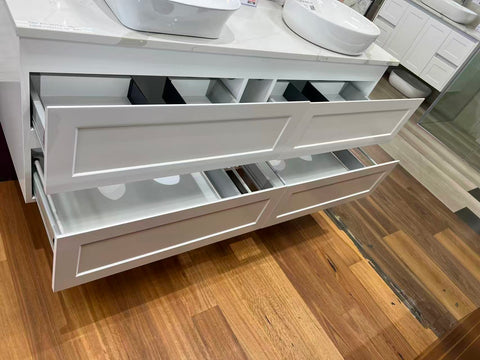 Ex-Display Matte White Shaker Double Bowls Wall Hung Vanity - 1500x465mm (Floor Display Clearance)