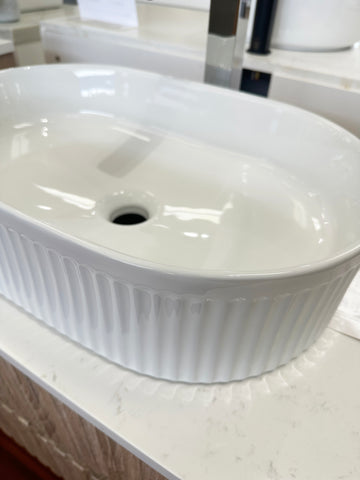 BM93 Above Counter Gloss White Ceramic Basin. 490x315x130mm