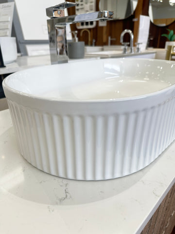 BM93 Above Counter Gloss White Ceramic Basin. 490x315x130mm