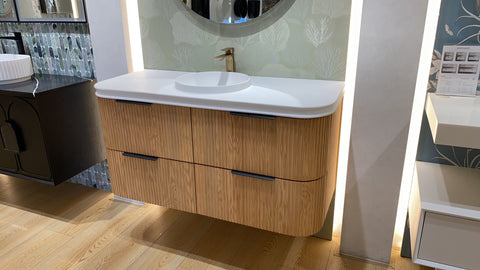 BV75 Plywood Fluted Walnut Wall Hung Curve Vanity