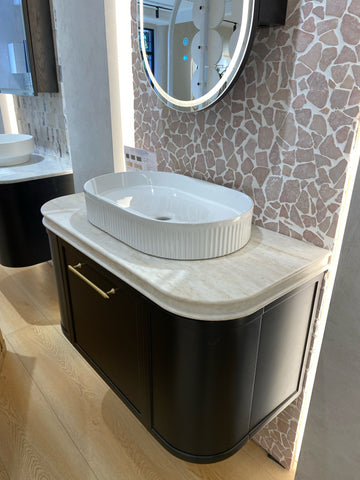 BV75 Plywood Fluted Walnut Wall Hung Curve Vanity