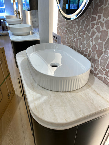 BV75 Plywood Fluted Walnut Wall Hung Curve Vanity