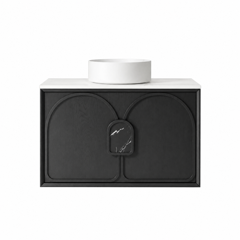 BV90WH Black Oak with Stone handle Wall Hung Vanity - 600 / 750 / 900 / 1200 / 1500 / 1800mm