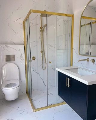 SS43 Brushed Gold Corner Entry Sliding Shower Screen (Front + Return) - Various Sizes