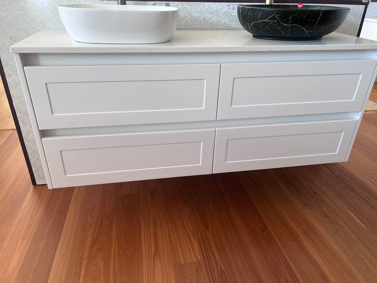 BV97WH (490mm Cabinet) Kimberley Matt White Shaker Wall Hung Vanity - 900 / 1200 / 1500mm