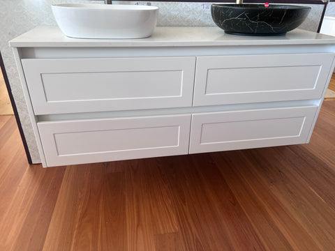 BV97WH (490mm Cabinet) Kimberley Matt White Shaker Wall Hung Vanity - 900 / 1200 / 1500mm