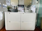 BV46 Fluted Matte White Curve Freestanding Vanity with Pure White stone top Double Bowls