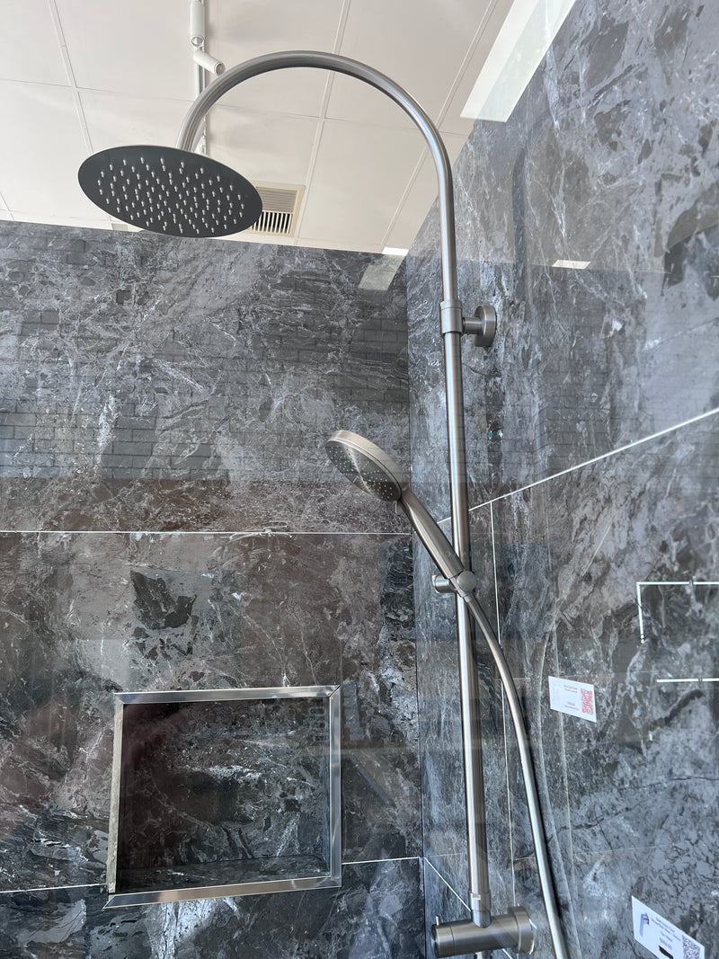Floor Display - Round Twin Shower Rail (Bottom Inlet) - Brushed Nickel Finish