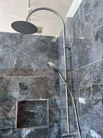 Floor Display - Round Twin Shower Rail (Bottom Inlet) - Brushed Nickel Finish