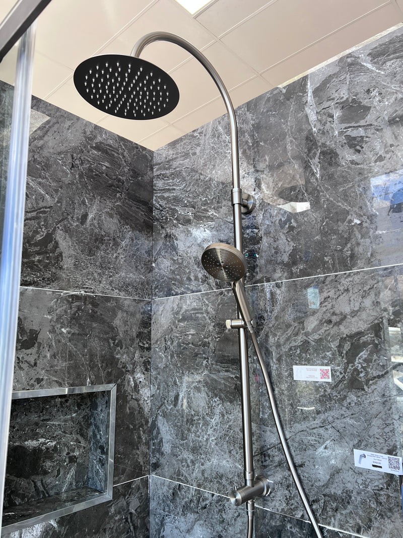 Floor Display - Round Twin Shower Rail (Bottom Inlet) - Brushed Nickel Finish