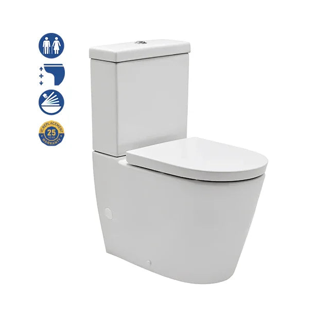 Johnson Suisse Raised Height Back To Wall Tornado Rimless Flush Toilet Suite with Soft Close Seat - White (4 Star)