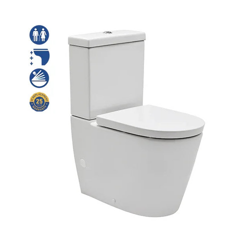 Johnson Suisse Raised Height Back To Wall Tornado Rimless Flush Toilet Suite with Soft Close Seat - White (4 Star)
