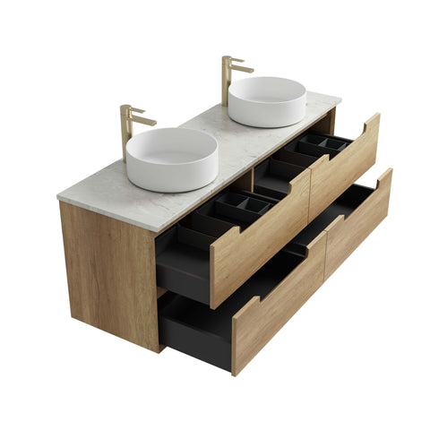 BV25WH Natural Oak Fingerpull Wall Hung Vanity - 600 / 750 / 900 / 1200 / 1500mm