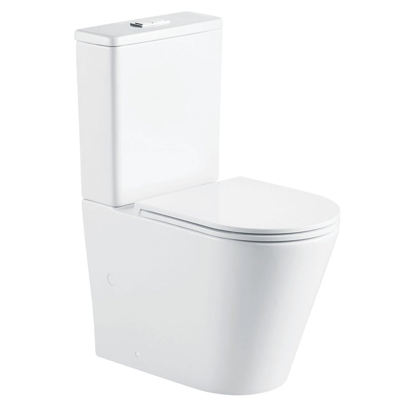 Short Projection Raised Height Back To Wall Tornado Rimless Flush Toilet Suite with Soft Close Seat - White (4 Star)