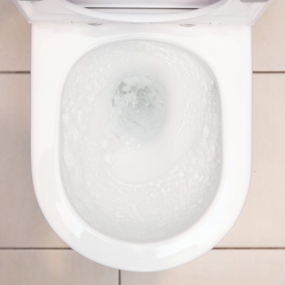 Short Projection Raised Height Back To Wall Tornado Rimless Flush Toilet Suite with Soft Close Seat - White (4 Star)