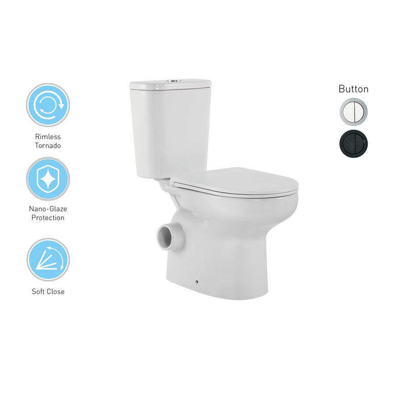 Closed Coupled Tornado Rimless Flush Skew Pan Connection Toilet Suite with Soft Close Seat - White (4 Star)