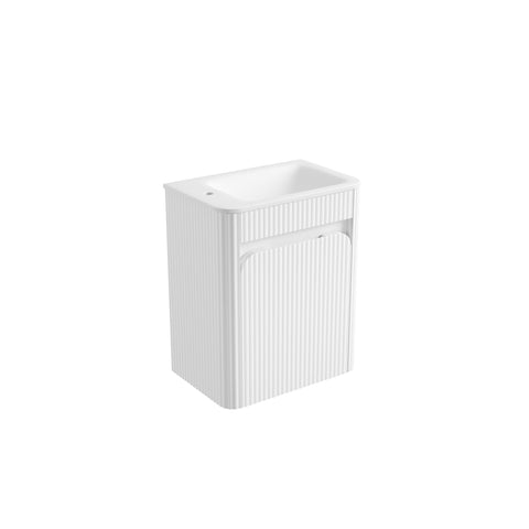 BV93WH Mini Compact Matte White Fluted Wall Hung Ensuite Plywood Vanity 450x295mm