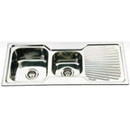 Double Bowls with Drainer Topmount Kitchen Sink 1080x480mm - Stainless Steel