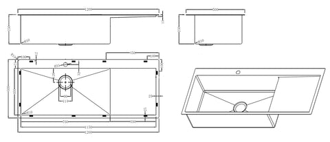 Coming Soon（ETA Mid August)- Mega Single Bowl with Drainer Topmount/Undermount Kitchen Sink 1200x500mm