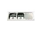 Left/Right Double Bowls with Drainer Top Mount Kitchen Sink 1180x480mm - Stainless Steel