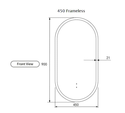 Pill Shape LED Mirror Touchless switch with Demister 450x900mm - Frameless / with Frame