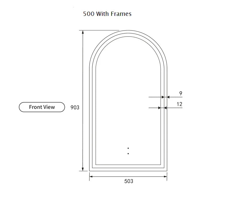 Arched Shape LED Mirror Touchless switch with Demister 500x900mm - Frameless / with Frame