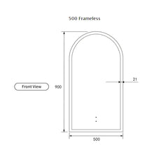 Arched Shape LED Mirror Touchless switch with Demister 500x900mm - Frameless / with Frame