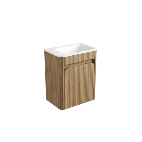BV92WH Mini Compact Wooden Oak Fluted Wall Hung Ensuite Plywood Vanity 450x295mm