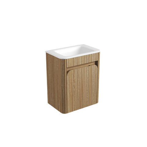 BV92WH Mini Compact Wooden Oak Fluted Wall Hung Ensuite Plywood Vanity 450x295mm