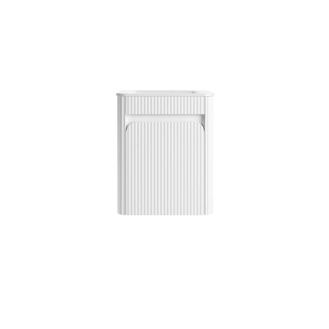 BV93WH Mini Compact Matte White Fluted Wall Hung Ensuite Plywood Vanity 450x295mm