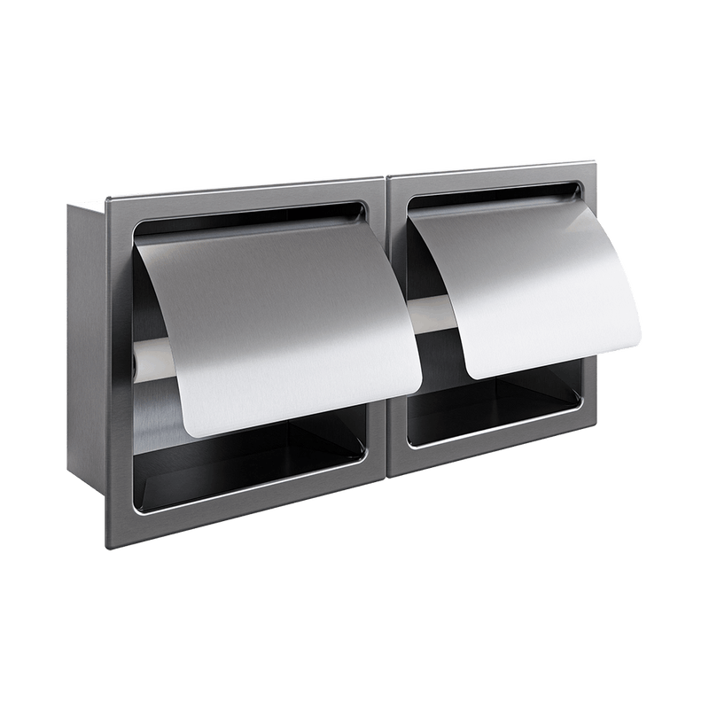 Recessed Double Toilet Roll Holder with Hood in Satin Stainless Steel - ML263_S