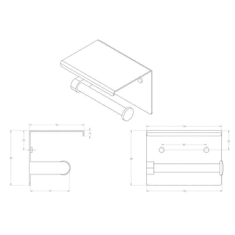Single Toilet Roll Holder with Shelf in Polished Stainless Steel - ML268_TRH_PSS
