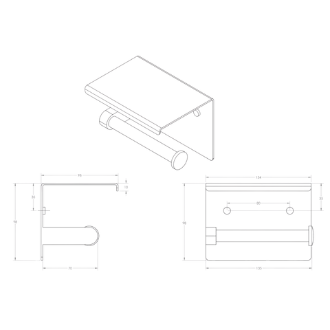 Single Toilet Roll Holder with Shelf in Polished Stainless Steel - ML268_TRH_PSS