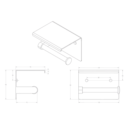 Single Toilet Roll Holder with Shelf in Satin Stainless Steel - ML268_TRH_SS