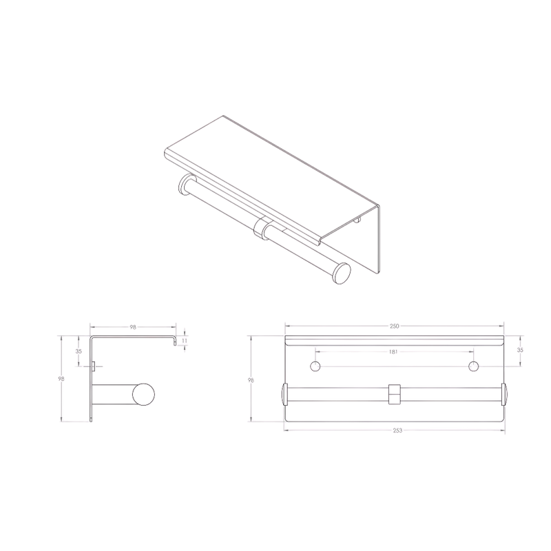 Double Toilet Roll Holder with Shelf in Satin Stainless Steel - ML269_TRH_SS