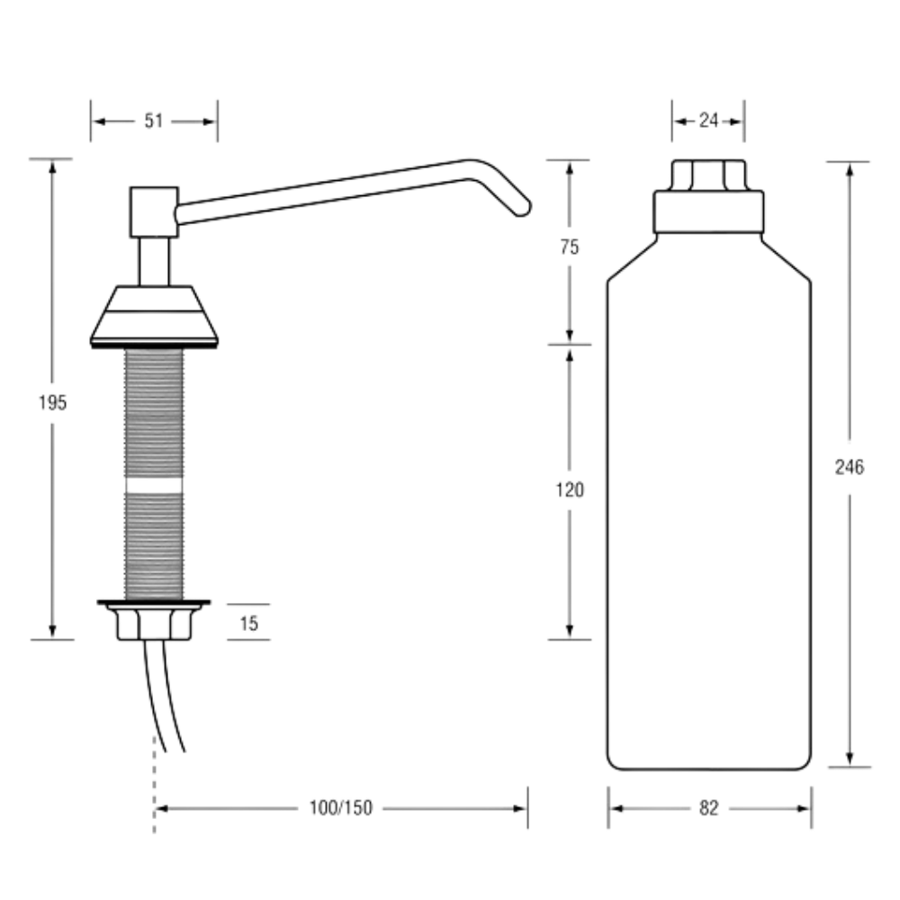 Bench Mounted Soap Dispenser 100mm Spout 950ml in Polished Stainless Steel - ML628_4