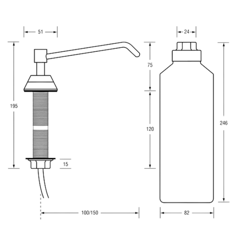 Bench Mounted Soap Dispenser 100mm Spout 950ml in Polished Stainless Steel - ML628_4