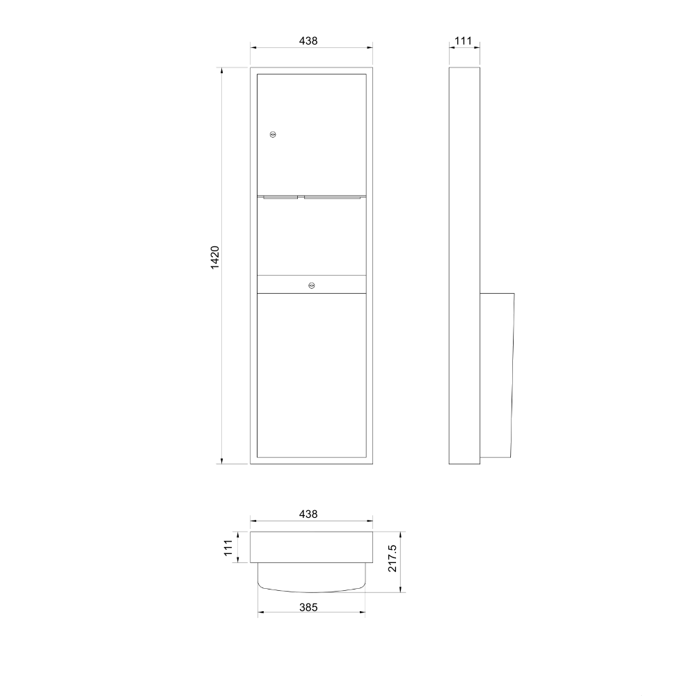Surface Mounted Paper Towel Dispenser & Waste Receptacle in Satin Stainless Steel - ML705_SM_MK2