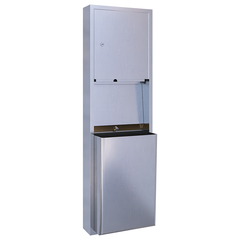 Surface Mounted Paper Towel Dispenser & Waste Receptacle in Satin Stainless Steel - ML705_SM_MK2