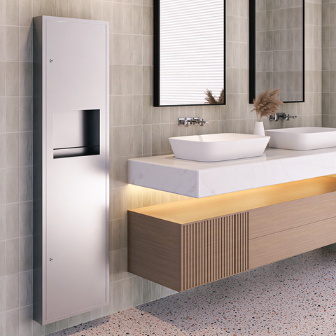 Surface Mounted Paper Towel Dispenser & Waste Receptacle in Satin Stainless Steel - ML708_SM