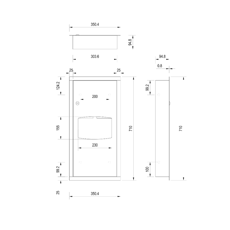 Recessed Paper Towel Dispenser & Waste Receptacle in Satin Stainless Steel - ML710_REC_MK3