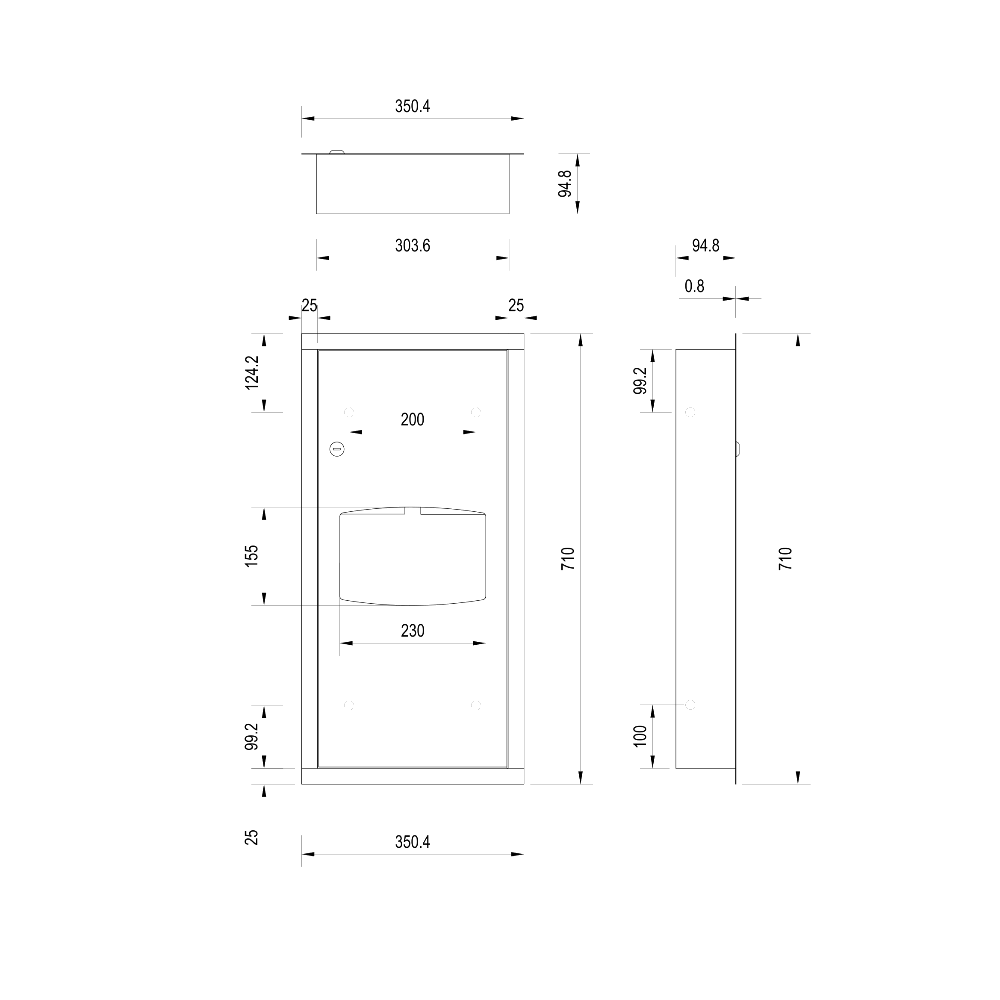 Recessed Paper Towel Dispenser & Waste Receptacle in Designer Black - ML710_REC_MK3_DESIGNER