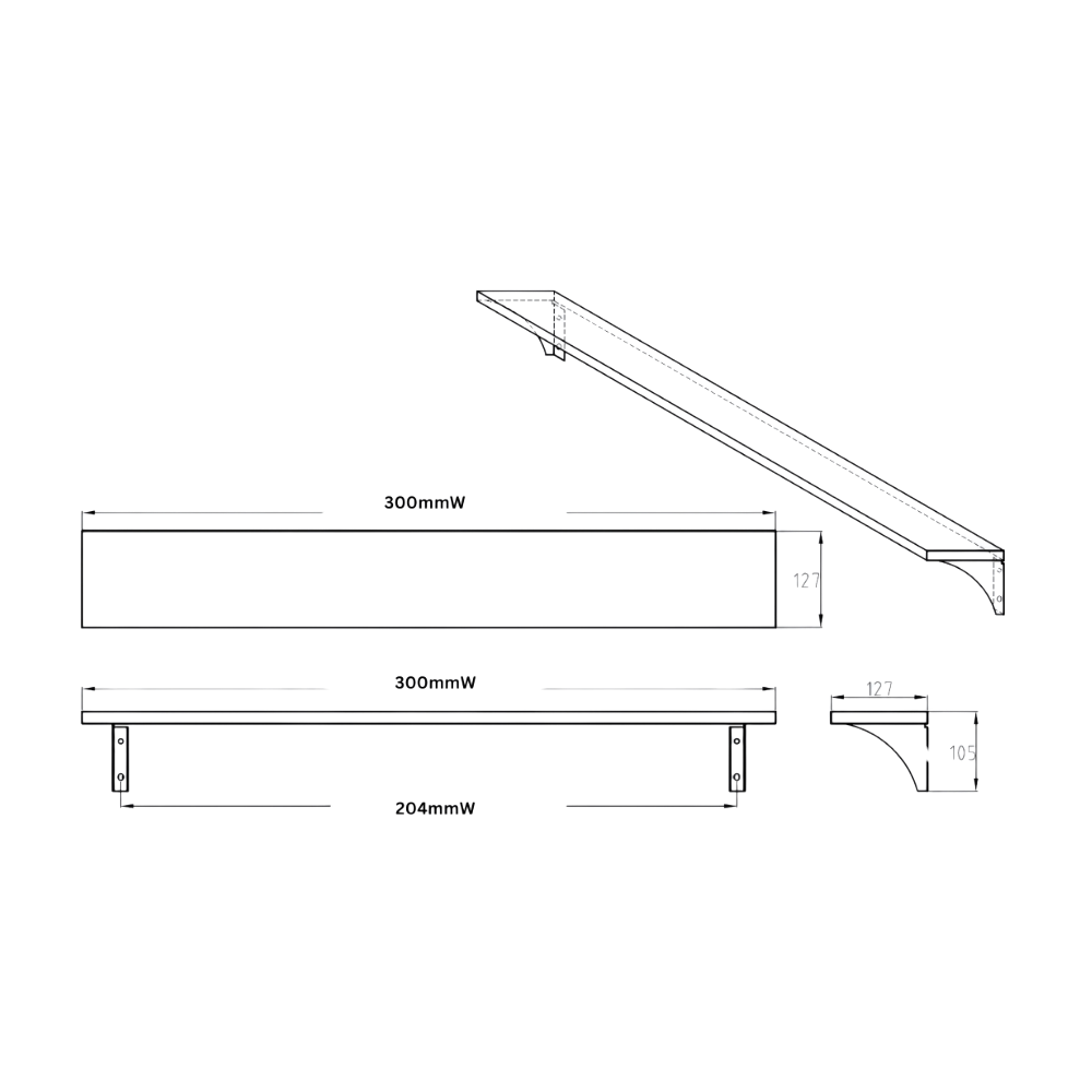 300mm Utility Shelf in Satin Stainless Steel - ML950_12