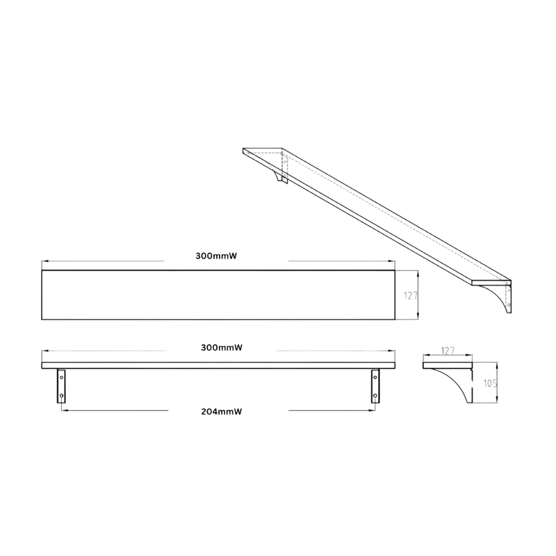300mm Utility Shelf in Satin Stainless Steel - ML950_12