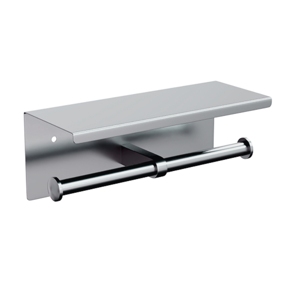 Double Toilet Roll Holder with Shelf in Polished Stainless Steel - ML269_TRH_PSS