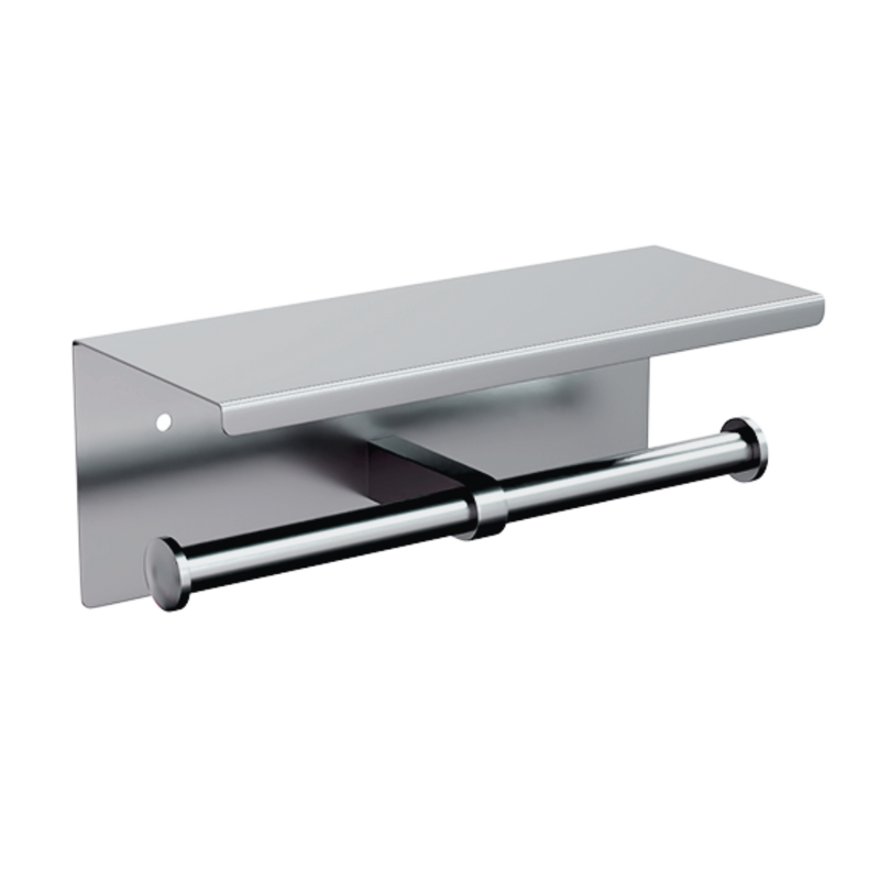 Double Toilet Roll Holder with Shelf in Polished Stainless Steel - ML269_TRH_PSS